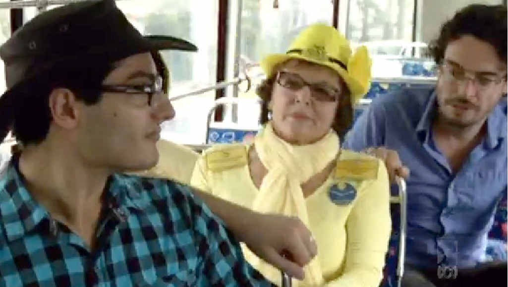 ABOVE: Knitting Nanna Against Gas Anne Thompson on the Shitsville Express. ABOVE: Knitting Nanna Against Gas Anne Thompson on the Shitsville Express.